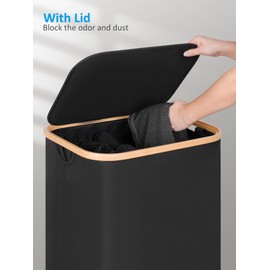 efluky Laundry Basket with Wheels, Tall Rolling Laundry Hamper with Lid and Removable Bag, Aesthetic Dirty Clothes Hamper on Wheels for Laundry Room, Bedroom, Dorm and Bathroom, 100L Dark Black