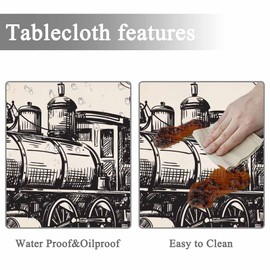Yibeas Tablecloth Train Tablecloths 60" Diameter Round Steam Locomotive Transport Railroad Railway Trip Vintage Sketch Tablecloths for Dining Kitchen Wedding and Parties