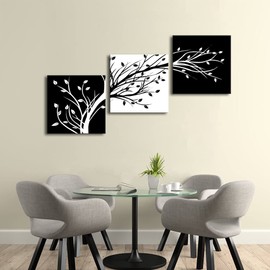 Wieco Art 3 Piece Canvas Prints Wall Art for Living Room Kitchen Wall Decor Large Modern Stretched and Framed Grace Impressionist B & W Leaves Pictures Paintings ornament Ready to Hang L