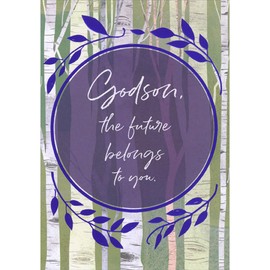 Designer Greetings The Future Belongs to You Circular Banner with Purple Foil Leaves Bordered Graduation Congratulations Card for Godson