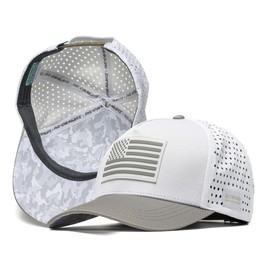 Alter Ego Coaster Splash Performance Hat – Lightweight, Breathable, Water-Resistant Adjustable Cap for Running, Workout, Golf, or Everyday Wear (Men & Women) - White Silver Flag Snow Camo