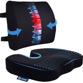 QUTOOL Seat Cushion & Lumbar Support Pillow for Office Chair, Car, Wheelchair Memory...