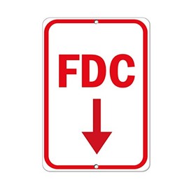 Aluminum Vertical Metal Sign Multiple Sizes Fdc Downward Pointing Arrow Hazard Fire Department Connection with Border Weatherproof Street 9x12Inches