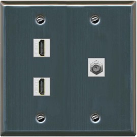 Coax 2 HDMI Wall Plate-Flat 2 Gang Stainless Steel