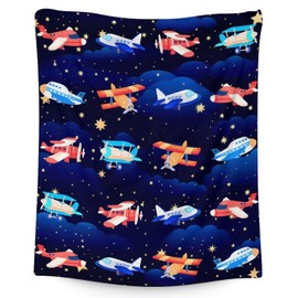 PoshWrap Airplane Blanket Gifts for Kids - Cozy, Warm - 30x40 Inches Lap Size Throw Blanket for Couch, Sofa, Chair - Dark Blue Aesthetic Airplane Throws