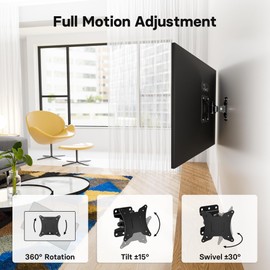 BONTEC BONTEC TV Wall Mount Bracket for Most 13-30 inch LCD LED Screens, Swivel and Tilt Monitor Wall Mount up to 25kg, Full Motion Monitor Wall Bracket with VESA 75/100mm