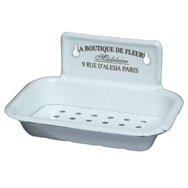 Soap Holder Soap Bowl and Metal Enamelled White - B16cm