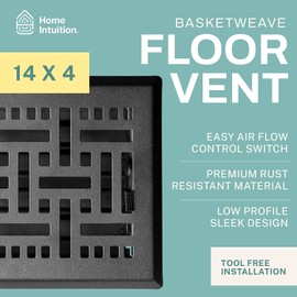 Home Intuition Basketweave 4x14 Inch Decorative Floor Register Vent with Mesh Cover Trap, Matte Black