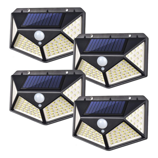 Solar Lights Outdoor - Solar Wall Light 100 LEDs Wireless Solar Motion Sensor Security Lights with 270° Wide Angle IP65 Waterproof 3 Optional Mode for Garden Patio Yard Front Door Garage Porch,4 Pack