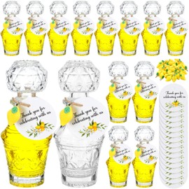 Chuangdi 16 Sets Mini Limoncello Glass Bottles Limoncello Bottles with Labels 1.7 oz Lemon Pendants Lemon Party Favors for Homemade Brewing Wedding Baby Shower Gifts(Retro)