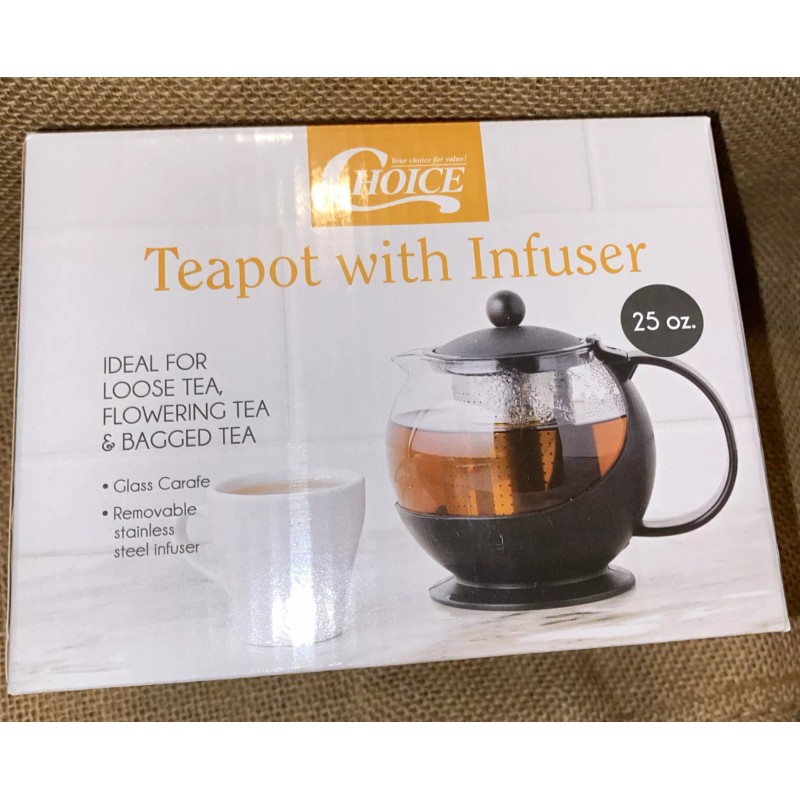 Choice 25 oz. Tempered Glass Tea Pot Infuser with Stainless