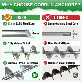 CORDUN 30" Screw-In Ground Anchors Heavy Duty Shed Anchor Kit, 4 Pack Fully Welded Chrome Plated Earth Anchors with 3/16" Cable,304 SS Turnbuckle&Clamps, Drill Adapter&T-Wrench for Shed/Carport/Gazebo