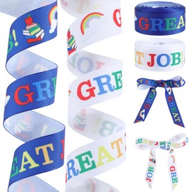 GORGECRAFT 2 Rolls 10 Yards 2 Style School Grosgrain Ribbons Back to School Ribbon 7/8 Inch Wide Great Job Print Fabric Crafting Gift Wrap Ribbons for Teacher Kindergarten Gift Wreath Decoration