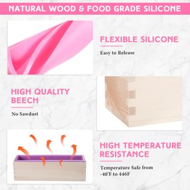 Ziliny 4 Pcs Silicone Soap Mold 42oz Flexible Rectangular Soap Silicone Loaf Mold Wood Box for 42oz Soap Making