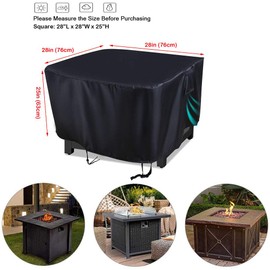 Aidetech Fire Pit Cover Square 28”L x 28”W x 25”H, Outdoor Waterproof Windproof Anti-UV Heavy Duty Patio Fire Pit Table Cover