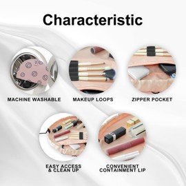 MESTOOTH - Bolsa de maquillaje con cordón abierto, bolsa de cosméticos de gran capacidad para mujer, bolso con compartimentos, bolsa de aseo de viaje, accesorios para organizar, Rosado, Animado