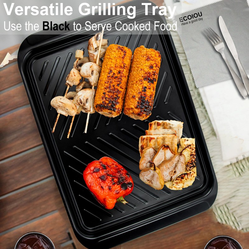 ECOIOU Grilling Prep and Serving Tray with Lid, BBQ Deep
