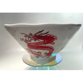 Showa Japanese Red Shoryu Ramen Bowl Octagonal Stylish Handprinted By Showa Bowl B68