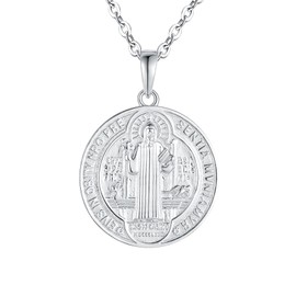 WIOY Saint Benedict Medal Necklace 925 Sterling Silver, Catholic st Benedict Jewelry Gift for Men Women (20mm small)