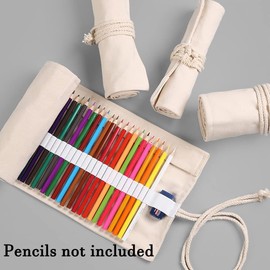 DIYOMR 24/36/72 Slots Pencil Wrap Pencil Rolls, Artist Colored Pencils Roll Up Bag Short Brushes Pouch Case Pencils Organizer for Drawing Coloring and Sketching (White, 72slots)