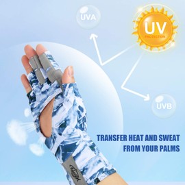 Palmyth UV Protection Fishing Fingerless Gloves UPF50+ Sun Gloves Men Women for Kayaking, Hiking, Paddling, Driving, Canoeing, Rowing (Air Mountain Sky, XX-Large)