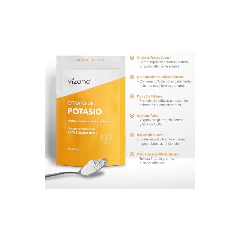 VIZANA NUTRITION Citratos de Magnesio y Potasio en Polvo 200g,