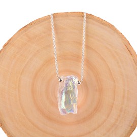 Natural Raw Angel Aura Quartz Crystals Pendant Necklace, Rectangle Gemstone, Energy Healing Crystals, Birthday, Gift for Her, Gemstone Jewelry 18 inch AAA+ Quality (Angel aura D)