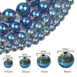 FAPUMOE Blue Round Crystal Glass Balls for Jewellery Making (4/6/8/10 mm), Smooth and Round Glass Balls, Spacers, Loose for Crafts, Bracelets, Necklaces, Charms