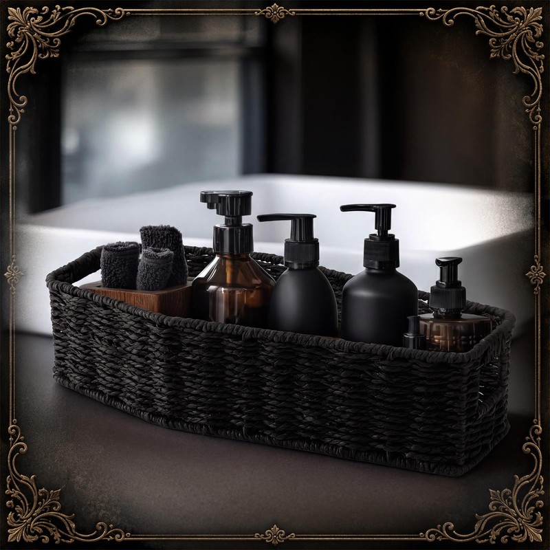 Goth Storage Basket for Bathroom Black Coffin Tray Woven Paper