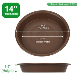 Plant Saucer 14 inch, Heavy Large Planter Durable Thicker Plastic Plant Trays for Indoors and Outdoor, Plant Saucer Drip Trays,Brown (14" - 3 Pack)