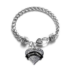 Inspired Silver - Black and White Ferret Mom Silver Braided Bracelets for Women - Pave Heart Charm Bracelet Jewelry Gift with Cubic Zirconia - Women's Charm Bracelet with Lobster Claw Clasp