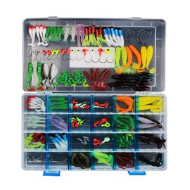 RoseFlower 146 Pieces Fishing Lure Kits Mixed Universal Artificial Soft Bait Sets Including Spinning Lures, Plastic Worms, Frogs, Single Hooks, Tackle Box - Freshwater Saltwater Fishing Equipment