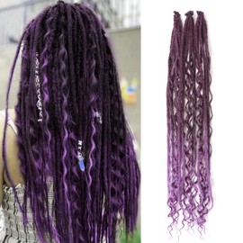 24 Inch Synthetic Dreadlock Extensions Hippie Single Ended Dreads 0.6 cm Width Loc Extensions Reggae Style Crochet Hair for Women (T1B/Purple, 3 Styles Mixed 24 Inch(18 Strands))