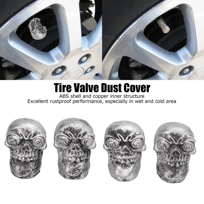 4PCS Tire Valve Cap Set Skull Style Dustproof Universal for