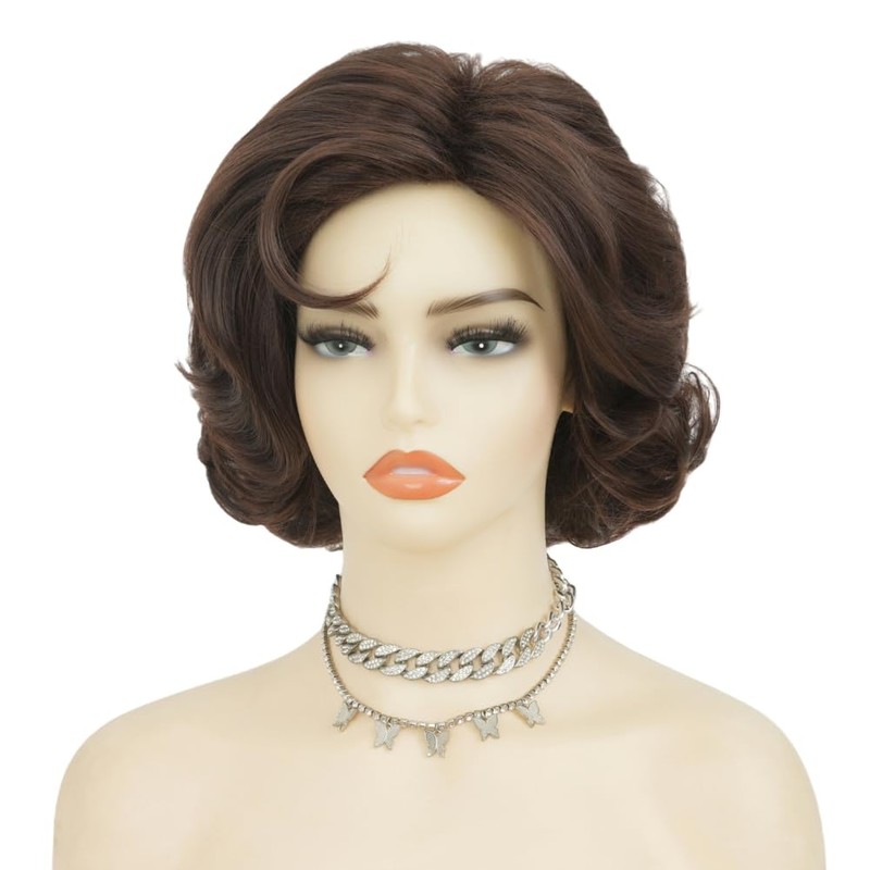Brown 50s Short Curly Wig for Women Synthetic Costume Wig