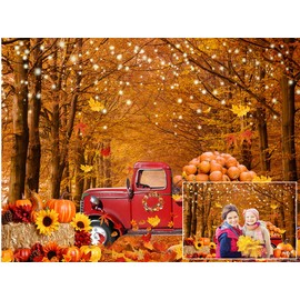 Dudaacvt 7x5ft Fall Thanksgiving Backdrop Red Truck Pumpkins Backdrop Thanksgiving Party Supplies Autumn Farm Harvest Party Banner Decor