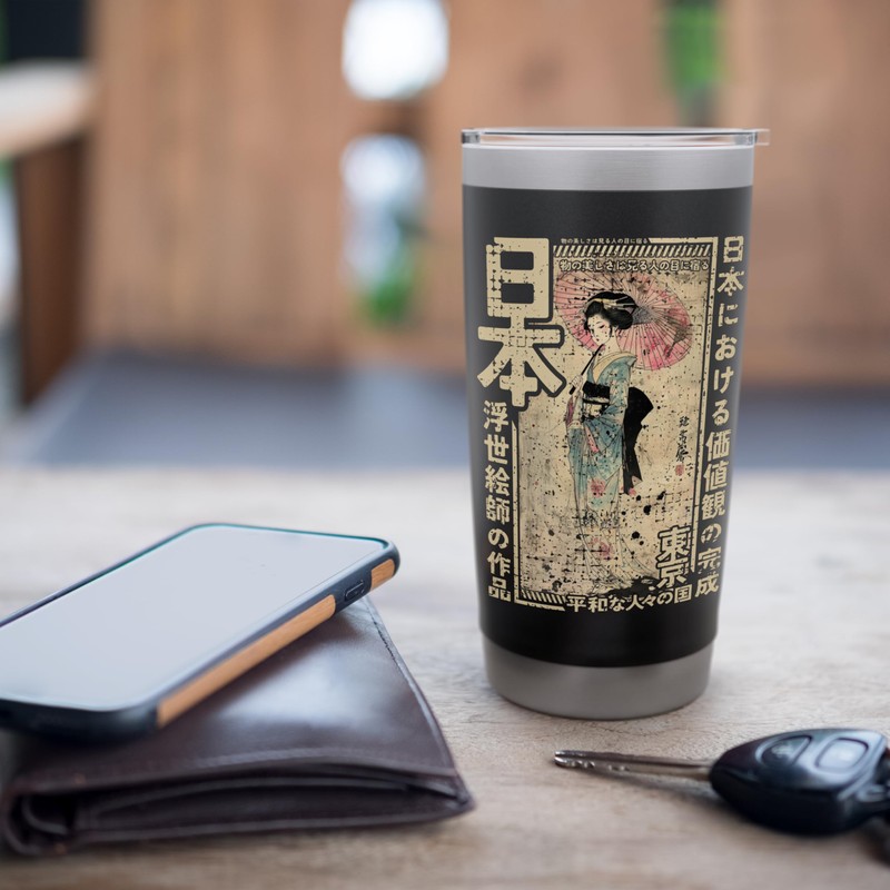 Traditional Japanese Geisha Women Woodblock Ukiyo-e Anime Stainless Steel Insulated