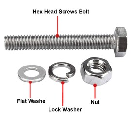 Levanco (6 Sets) 3/8-16x2-3/4 Stainless Steel Hex Head Screws Bolts, Nuts, Flat Washers & Lock Washers Kits, 18-8 (304) Stainless Steel, Fully Thread Hexagon Bolts Kits