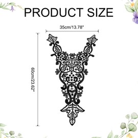 sourcing map Bodice Lace Applique, 23.6 x 13.8 Inch Embroidery Lace Applique Neckline Sew on Patches Edge for DIY Sewing Crafts Clothing Wedding Dress Decoration, Black
