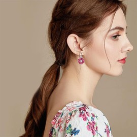 Ricarmo Bohemian Sparkly Crystal Sunflower Sliver Lightweight Hoop Earrings Dainty Rhinestone Daisy Flower Dangle Leverback Earrings For Women Jewelry Gifts (Rose Red Snowflake 5)