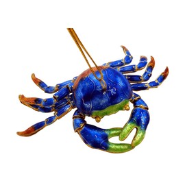 Cloisonne Articulated Blue Crab with Red and Green Accents Ornament