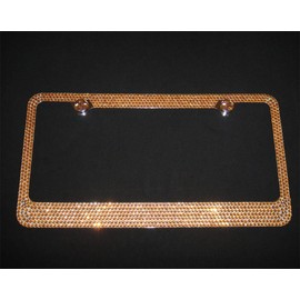 Bling BROWN(C-Type Screw Cap) Crystal Rhinestone-Metal Chrome License Plate Frame with Two Caps