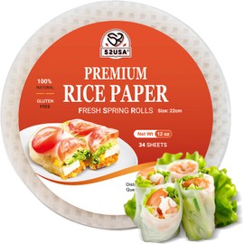 52USA Rice Paper, 1 Pack, Rice Paper Wrappers, Fresh Spring Roll Wrappers & Dumplings-34 Sheets, Gluten-Free Wonton Wrappers, Vegan, Low Carb, Vietnamese Rice Wraps (Round, 22cm)