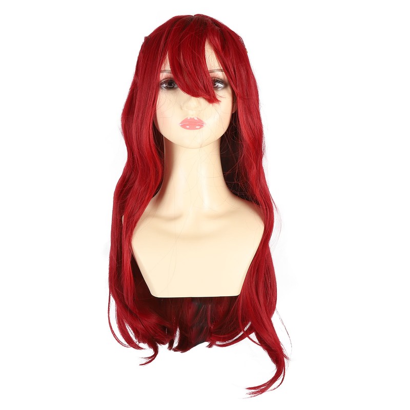 Red Long Straight Wigs with Bang Synthetic Heat Resistant Breathable