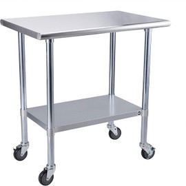 ROCKPOINT Stainless Steel Table for Prep & Work with Caster Wheels 24x36 Inches, NSF Metal Commercial Kitchen Heavy Duty Table with Adjustable Under Shelf and Table Foot for Restaurant, Home and Hotel