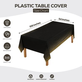 Utopia Kitchen Plastic Table Cloth Disposable (12 Pack - 54x108 Inch) Black Gold Dots Rectangle Tablecloth Waterproof Stain Resistant Party Table Cover