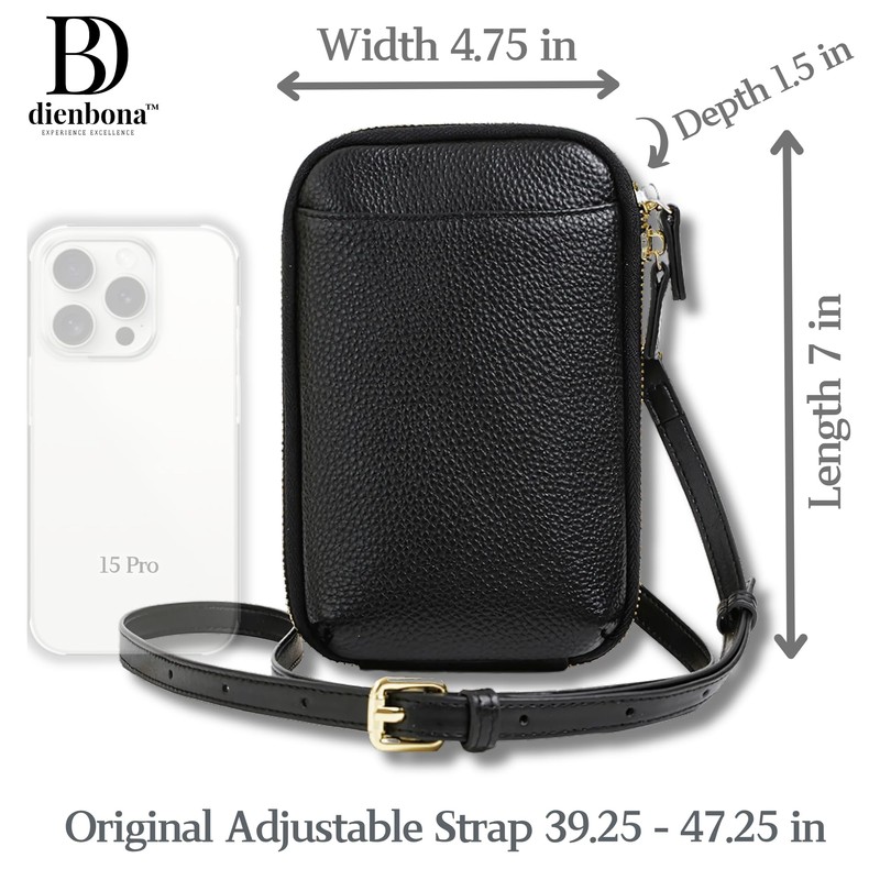 Genuine Leather Small Crossbody Phone Zipper Wallet with Replacement Adjustable