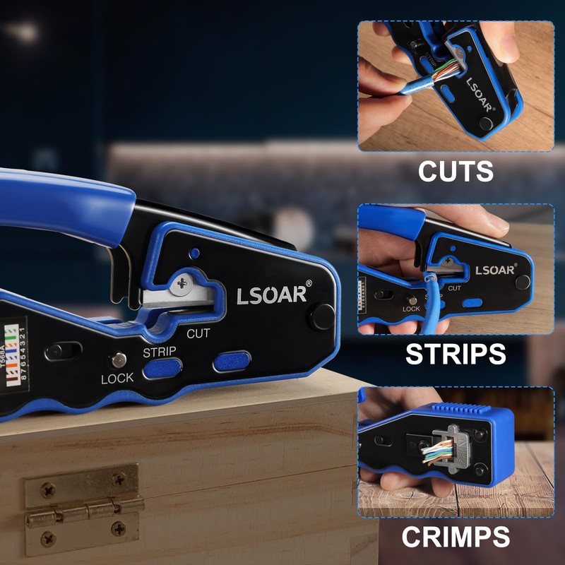 Lsoar RJ45 Crimp Tool Kit Pass Through RJ45 Crimper, Ethernet