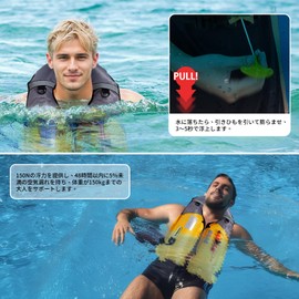 Owntop Life Jacket Manual Inflation D-Shaped Life Device Adjustable Size Life Vest for Adults and Kids with Compact Whistle, Lightweight, Durable, Waterproof, Sailing, Kayaking, Swimming, Boating,