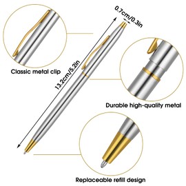 TIESOME Ballpoint Pens, 3 Pack Slim Stainless Steel Metallic Retractable Pens Black Ink 1 mm Nice Gift for Business Office Students Teachers Wedding Christmas (Silver)